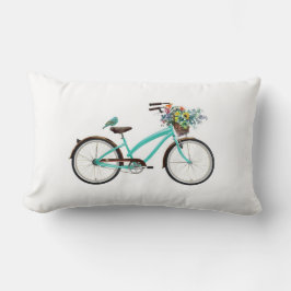 Bicycle With Bird and Flower Basket Turquoise Blue ランバークッション