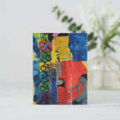 Bicycles and Trucks mixed media collage ポストカード (スタンド正面)