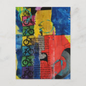 Bicycles and Trucks mixed media collage ポストカード (正面)