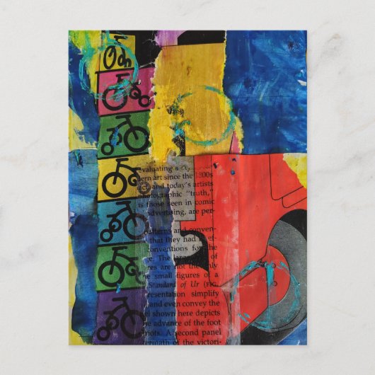 Bicycles and Trucks mixed media collage ポストカード (正面)