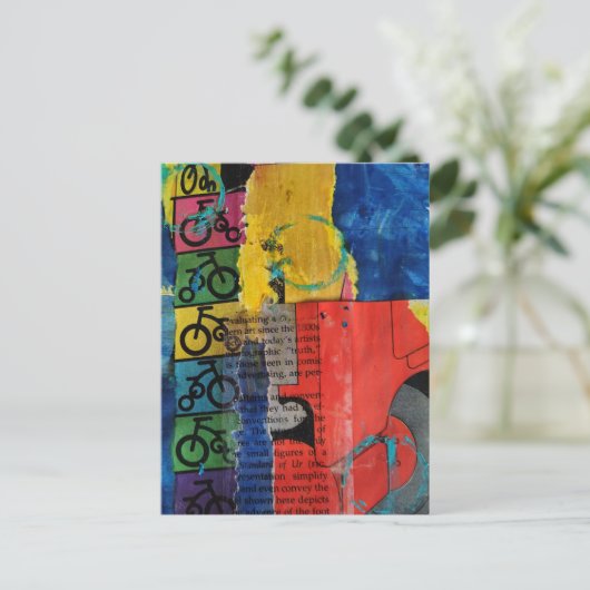 Bicycles and Trucks mixed media collage ポストカード (スタンド正面)