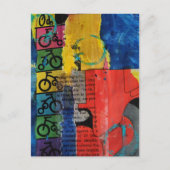 Bicycles and Trucks mixed media collage ポストカード (正面)