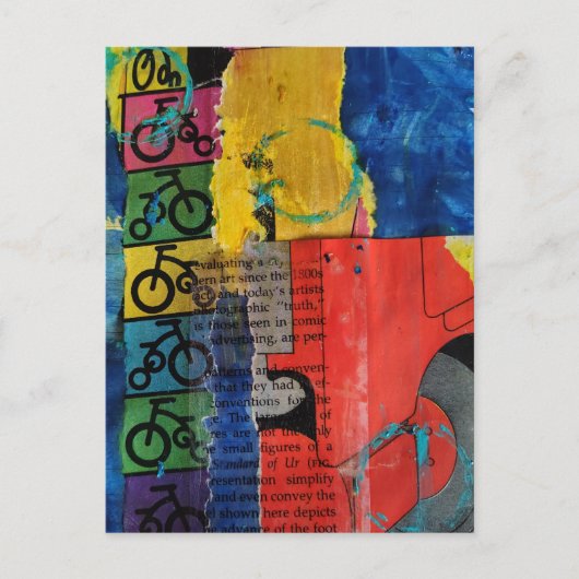 Bicycles and Trucks mixed media collage ポストカード (正面)