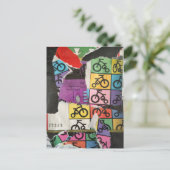 Bicycles colorful mixed media collage ポストカード (スタンド正面)