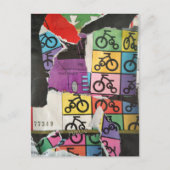 Bicycles colorful mixed media collage ポストカード (正面)