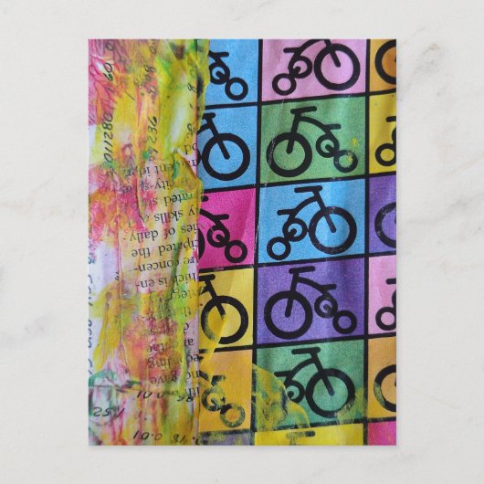 Bicycles colorful mixed media collage ポストカード (正面)