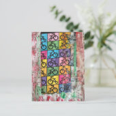 Bicycles colorful mixed media collage ポストカード (スタンド正面)