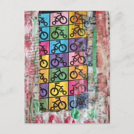 Bicycles colorful mixed media collage ポストカード (正面)