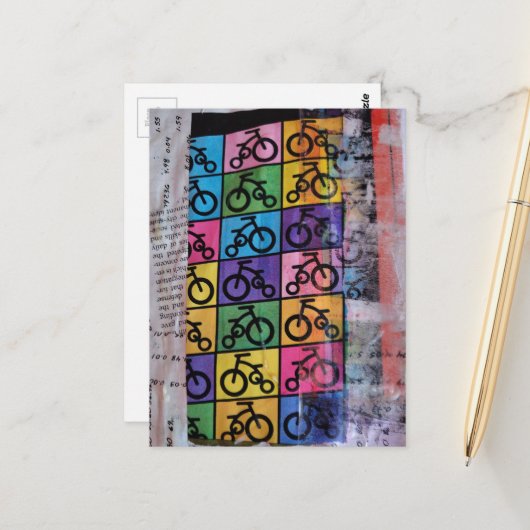 Bicycles mixed media collage ポストカード (正面/裏面インサイチュ)