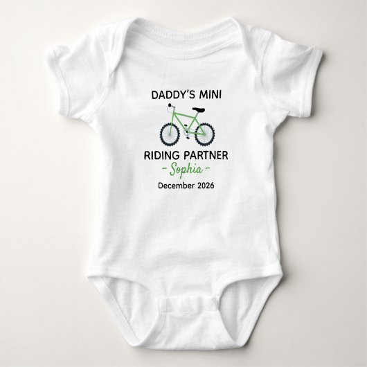 Bicyclist Baby Shower Daddy’s Mini Riding Partner ベビーボディスーツ (正面)