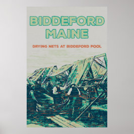 Biddeford Maine USA、ヴィンテージ魚釣りシーン ポスター