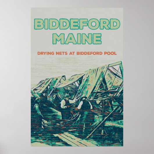 Biddeford Maine USA、ヴィンテージ魚釣りシーン ポスター (正面)