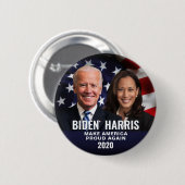 Biden Harris 2020 Patriotic Flag Photo Button 缶バッジ (正面&裏面)