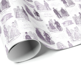 Biedermeierのファッションのヴィンテージの薄紫および白いToile ラッピングペーパー