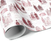 Biedermeierのファッションのヴィンテージ赤と白のToile ラッピングペーパー (ロールコーナー)