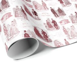 Biedermeierのファッションのヴィンテージ赤と白のToile ラッピングペーパー