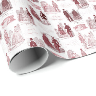 Biedermeierのファッションのヴィンテージ赤と白のToile ラッピングペーパー