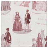 Biedermeierの赤と白のヴィンテージのフランス語Toile ファブリック (クローズアップ)