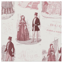 Biedermeierの赤と白のヴィンテージのフランス語Toile ファブリック