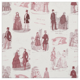 Biedermeierの赤と白のヴィンテージのフランス語Toile ファブリック