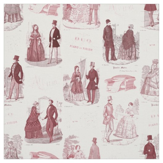 Biedermeierの赤と白のヴィンテージのフランス語Toile ファブリック (見本)