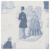 Biedermeierの青および白いヴィンテージのフランス語Toile ファブリック (クローズアップ)