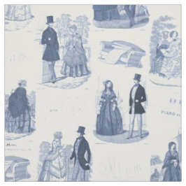 Biedermeierの青および白いヴィンテージのフランス語Toile ファブリック