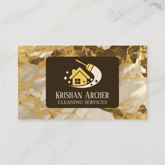 Biege金ゴールドブラウン大理石メイドクリーニングサービス 名刺 (裏面)