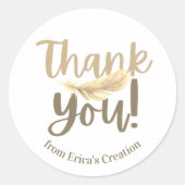 Biege Feather Thank You Small Business ラウンドシール (正面)