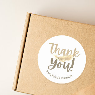 Biege Feather Thank You Small Business ラウンドシール