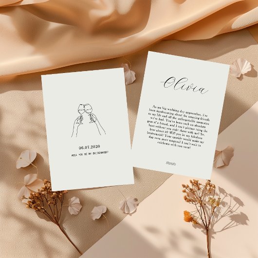 Biege Minimal Be My Bridesmaid Invitation 招待状