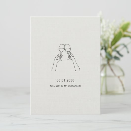 Biege Minimal Be My Bridesmaid Invitation 招待状 (スタンド正面)