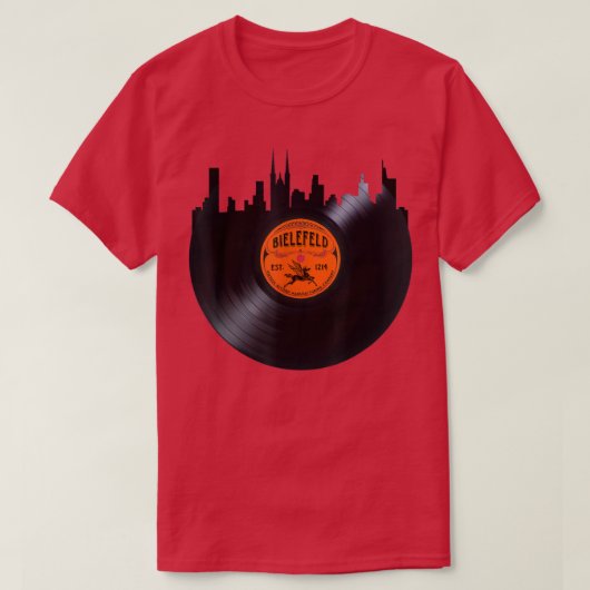 Bielefeldドイツシティスカイライン記録ヴィンテージLP L Tシャツ (デザイン正面)
