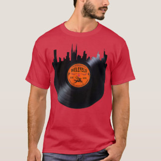 Bielefeldドイツシティスカイライン記録ヴィンテージLP L Tシャツ