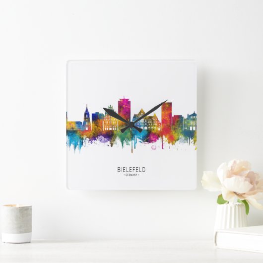 Bielefeld Germany Skyline スクエア壁時計 (ホーム)