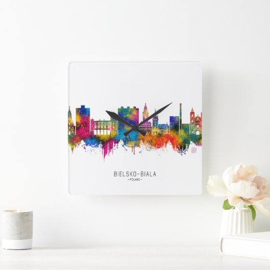 Bielsko-Biala Poland Skyline スクエア壁時計 (ホーム)