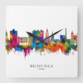 Bielsko-Biala Poland Skyline スクエア壁時計 (正面)