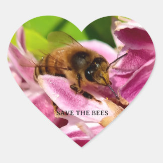 Biene zwischen rosa Blüten Naturfoto Sticker ハートシール