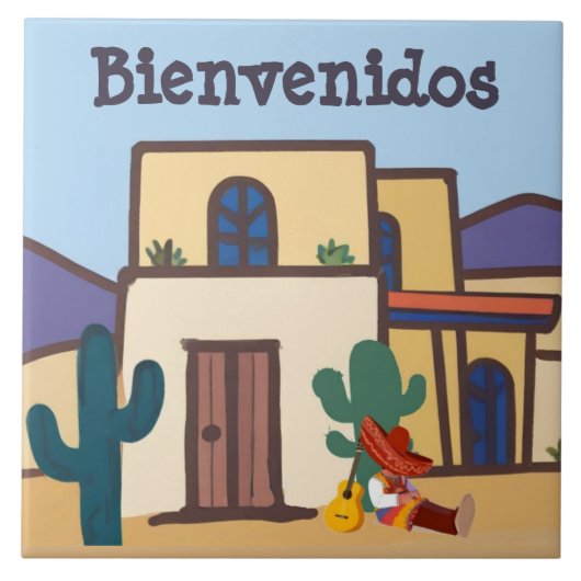  Bienvenidos Mexican Desert Adobe Home Welcome タイル (正面)