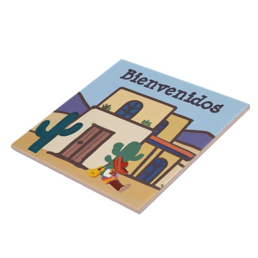 Bienvenidos Mexican Desert Adobe Home Welcome タイル (側面)