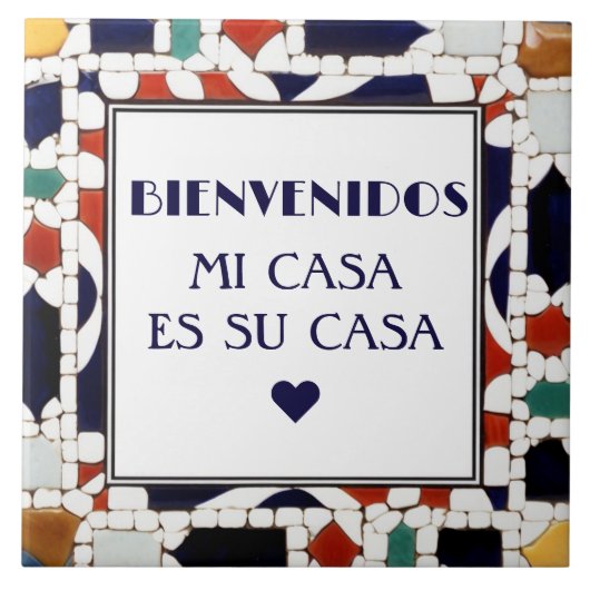Bienvenidos Mi Casa Es Su Casa Faux Mosaic Welcome タイル (正面)