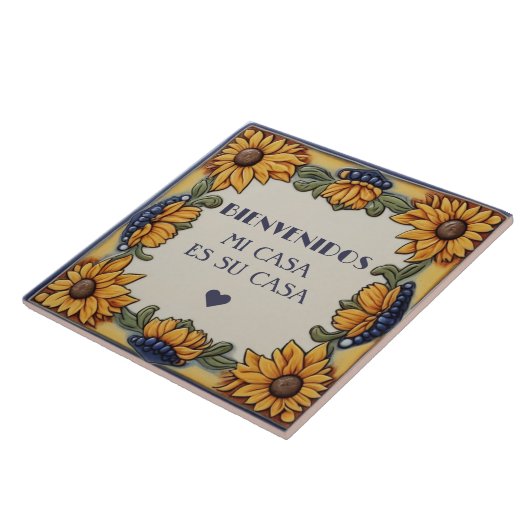 Bienvenidos Mi Casa Es Su Casa Sunflowers Plaque タイル (側面)