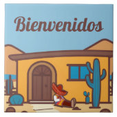  Bienvenidos Southwestern Adobe Home Welcome Sign タイル (正面)
