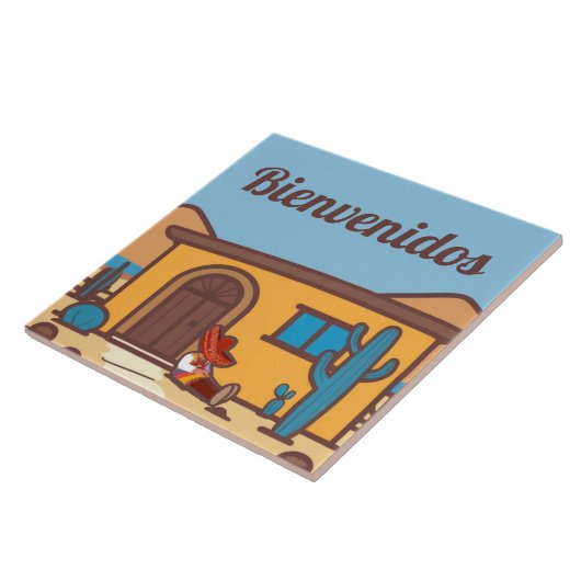  Bienvenidos Southwestern Adobe Home Welcome Sign タイル (側面)