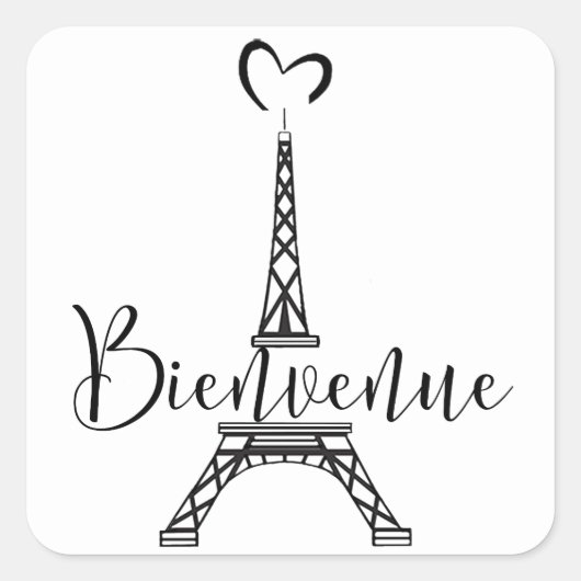 "Bienvenue" (フランスのの歓迎) スクエアシール (正面)