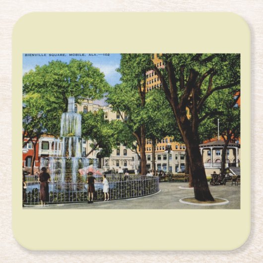 Bienville Sq.、モバイル、ALヴィンテージ スクエアペーパーコースター (正面)