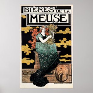 BIERES DE LA MEUSE 1896 Marc Auguste Art Nouveau ポスター