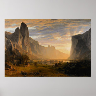 Bierstadt – ヨセミテ渓谷を見下ろす,アー素晴らしト ポスター