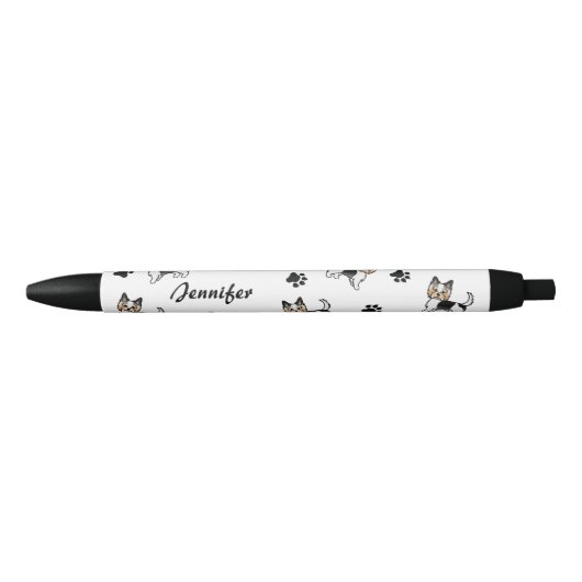 Biewer Terrierかわいいカートゥーの犬と名前 黒ボールペン (正面)