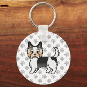 Biewer Terrier / Biewerヨークシャーテリア漫画の犬と歩き キーホルダー (正面)